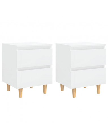 Comodini con Gambe Legno Pino 2pz Bianco Lucido 40x35x50 cm