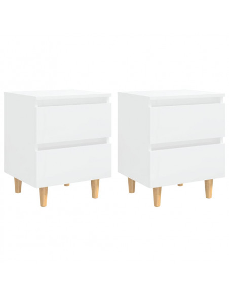 Comodini con Gambe Legno Pino 2pz Bianco Lucido 40x35x50 cm