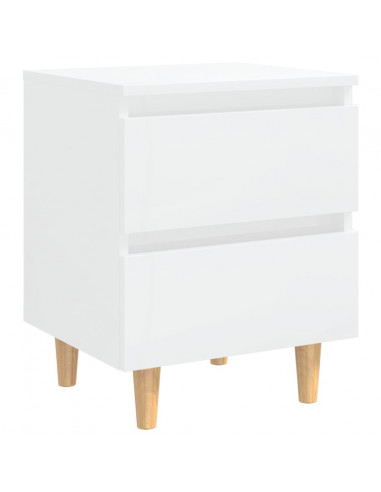 Comodini con Gambe Legno Pino 2pz Bianco Lucido 40x35x50 cm