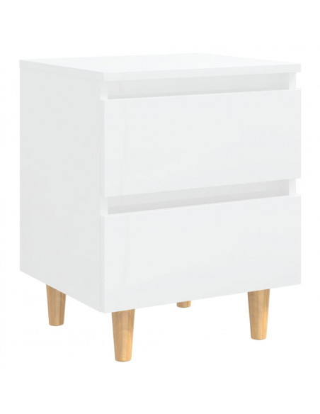 Comodini con Gambe Legno Pino 2pz Bianco Lucido 40x35x50 cm