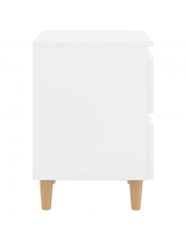 Comodini con Gambe Legno Pino 2pz Bianco Lucido 40x35x50 cm