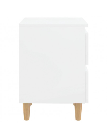 Comodini con Gambe Legno Pino 2pz Bianco Lucido 40x35x50 cm