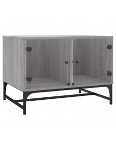 Tavolino Salotto con Ante in Vetro Grigio Sonoma 68,5x50x50 cm 2