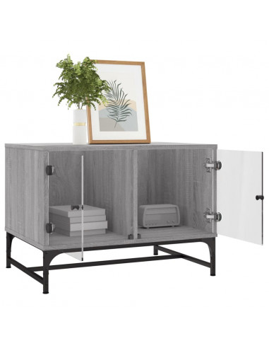 Tavolino Salotto con Ante in Vetro Grigio Sonoma 68,5x50x50 cm