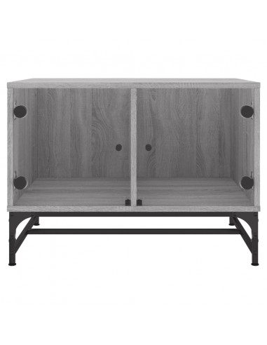 Tavolino Salotto con Ante in Vetro Grigio Sonoma 68,5x50x50 cm