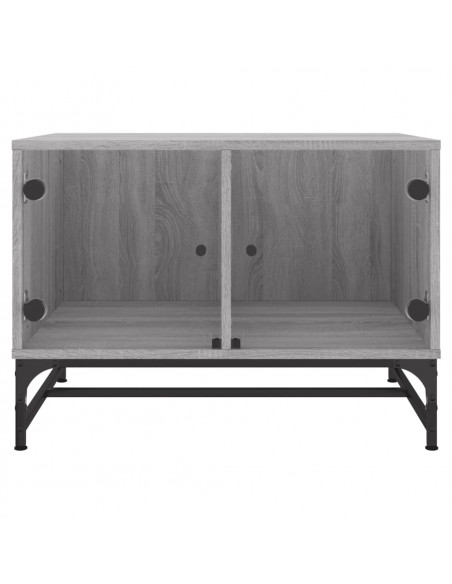 Tavolino Salotto con Ante in Vetro Grigio Sonoma 68,5x50x50 cm