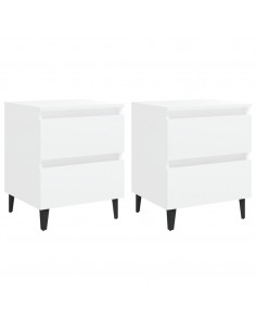 Comodini 2 pz Bianco Lucido 40x35x50 cm in Legno Multistrato 2