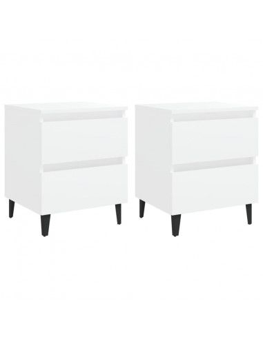 Comodini 2 pz Bianco Lucido 40x35x50 cm in Legno Multistrato