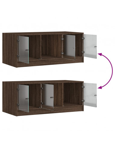 Tavolino Salotto con Ante in Vetro Rovere Marrone 102x50x42 cm