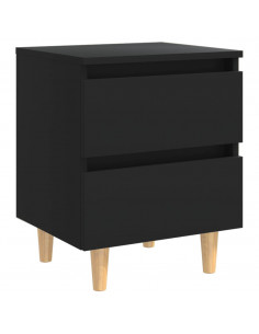 Comodino con Gambe in Pino Massello Nero 40x35x50 cm 2
