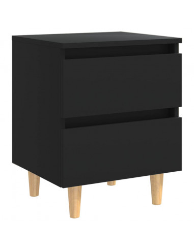 Comodino con Gambe in Pino Massello Nero 40x35x50 cm