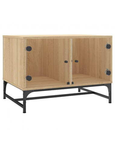 Tavolino Salotto con Ante in Vetro Rovere Sonoma 68,5x50x50 cm