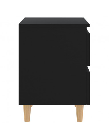 Comodino con Gambe in Pino Massello Nero 40x35x50 cm