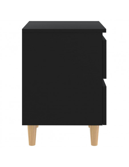Comodino con Gambe in Pino Massello Nero 40x35x50 cm