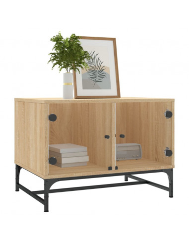 Tavolino Salotto con Ante in Vetro Rovere Sonoma 68,5x50x50 cm