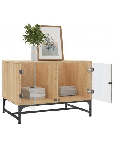 Tavolino Salotto con Ante in Vetro Rovere Sonoma 68,5x50x50 cm