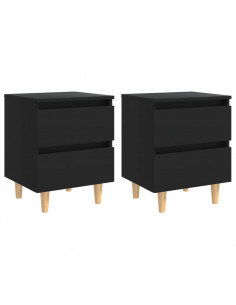 Comodini con Gambe in Pino Massello 2pz Neri 40x35x50 cm 2