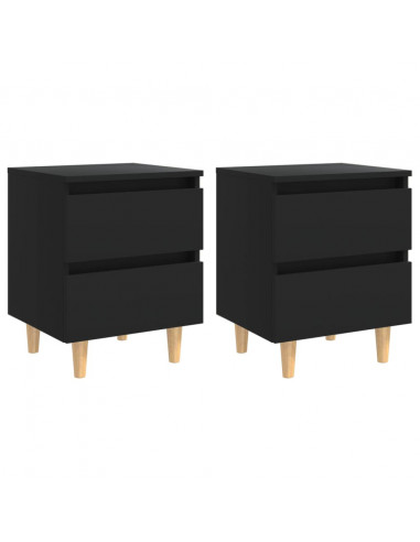 Comodini con Gambe in Pino Massello 2pz Neri 40x35x50 cm