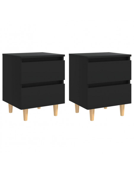 Comodini con Gambe in Pino Massello 2pz Neri 40x35x50 cm