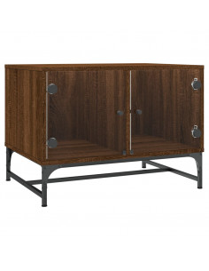 Tavolino Salotto con Ante in Vetro Rovere Marrone 68,5x50x50cm 2