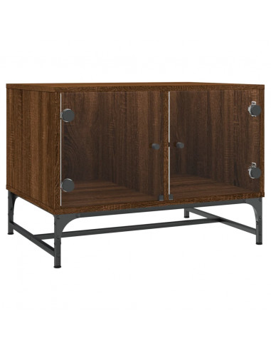 Tavolino Salotto con Ante in Vetro Rovere Marrone 68,5x50x50cm