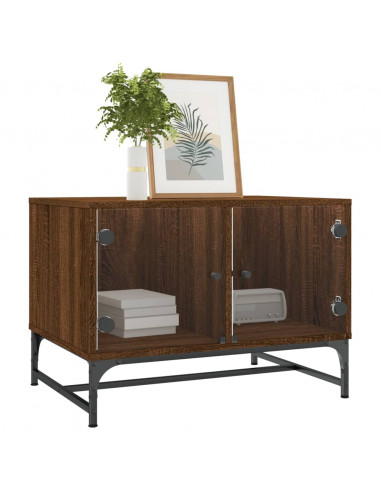 Tavolino Salotto con Ante in Vetro Rovere Marrone 68,5x50x50cm