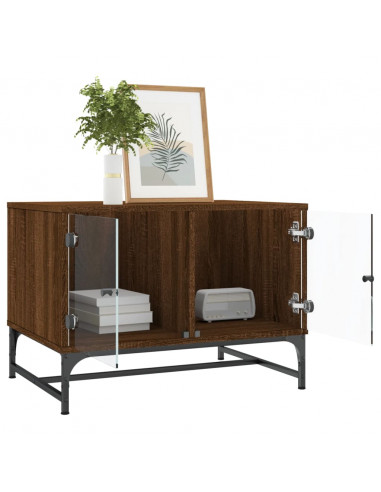 Tavolino Salotto con Ante in Vetro Rovere Marrone 68,5x50x50cm