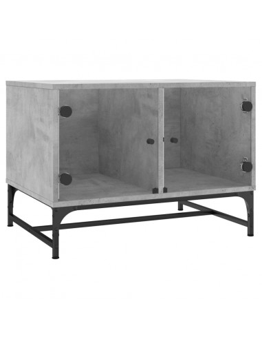 Tavolino Salotto con Ante in Vetro Grigio Cemento 68,5x50x50 cm