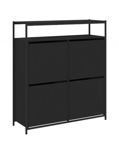 Scarpiera con 4 Cassetti Ribaltabili Nera 100x34x112 cm