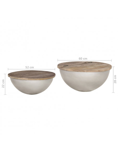 Set Tavolini da Salotto 2 pz a Ciotola Legno Massello di Mango
