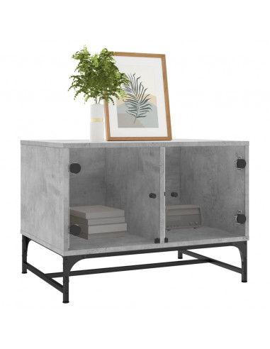 Tavolino Salotto con Ante in Vetro Grigio Cemento 68,5x50x50 cm