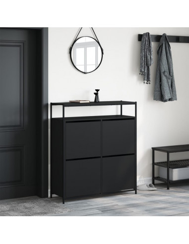 Scarpiera con 4 Cassetti Ribaltabili Nera 100x34x112 cm