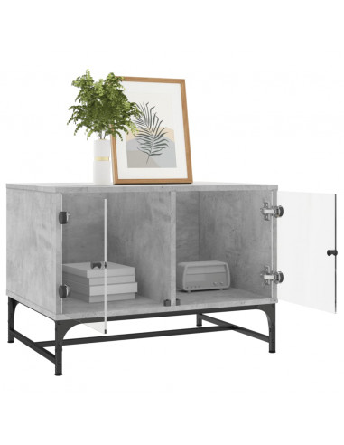 Tavolino Salotto con Ante in Vetro Grigio Cemento 68,5x50x50 cm