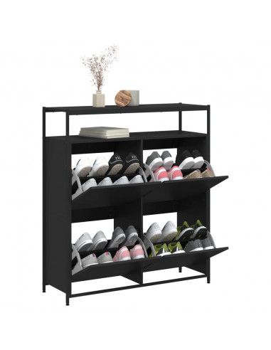 Scarpiera con 4 Cassetti Ribaltabili Nera 100x34x112 cm