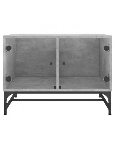 Tavolino Salotto con Ante in Vetro Grigio Cemento 68,5x50x50 cm