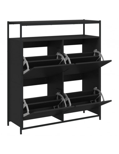 Scarpiera con 4 Cassetti Ribaltabili Nera 100x34x112 cm