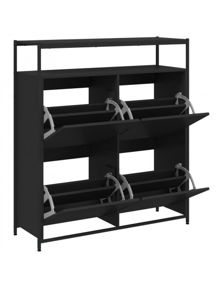 Scarpiera con 4 Cassetti Ribaltabili Nera 100x34x112 cm