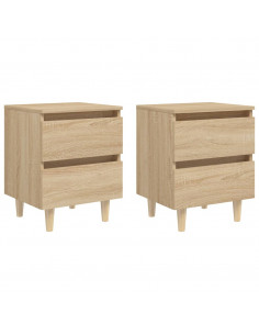 Comodini con Gambe Pino Massello 2pz Rovere Sonoma 40x35x50 cm 2