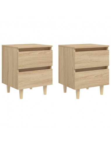 Comodini con Gambe Pino Massello 2pz Rovere Sonoma 40x35x50 cm