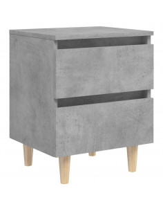 Comodino con Gambe in Pino Massello Grigio Cemento 40x35x50 cm 2