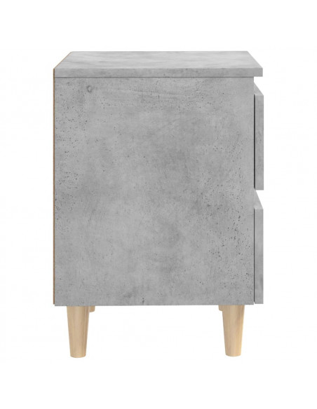 Comodino con Gambe in Pino Massello Grigio Cemento 40x35x50 cm
