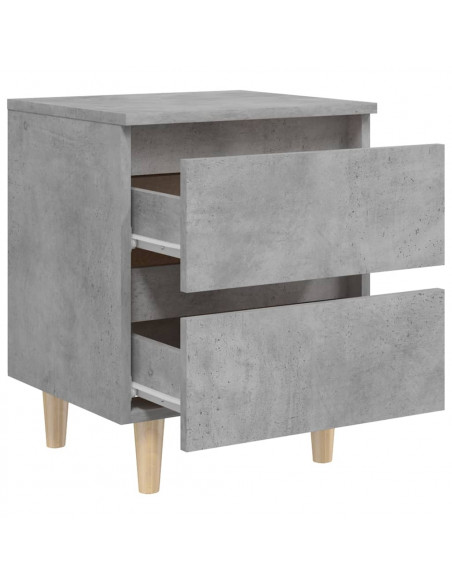 Comodino con Gambe in Pino Massello Grigio Cemento 40x35x50 cm