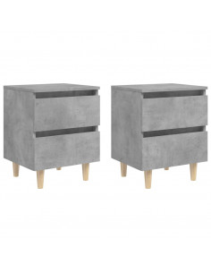 Comodini con Gambe Pino Massello 2pz Grigio Cemento 40x35x50 cm 2