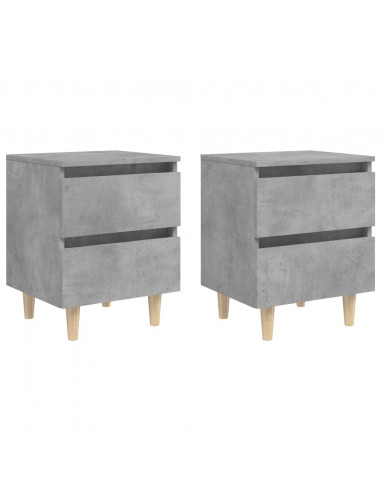 Comodini con Gambe Pino Massello 2pz Grigio Cemento 40x35x50 cm