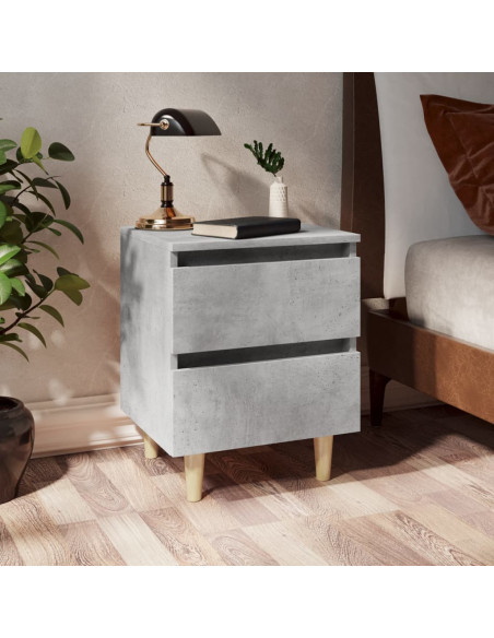 Comodini con Gambe Pino Massello 2pz Grigio Cemento 40x35x50 cm