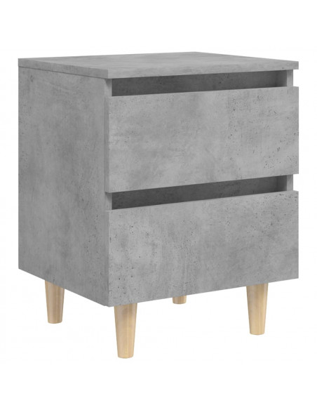 Comodini con Gambe Pino Massello 2pz Grigio Cemento 40x35x50 cm