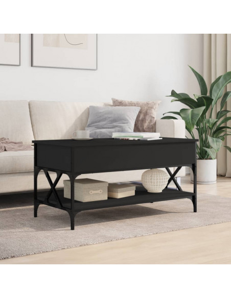 Tavolino da Salotto Nero 100x50x50cm Legno Multistrato Metallo