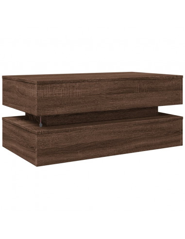 Tavolino da Soggiorno con Luci LED Rovere Marrone 90x50x40 cm