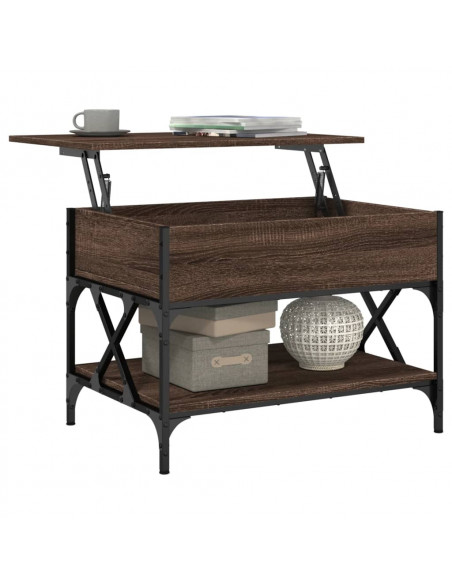 Tavolino Salotto Rovere Marrone 70x50x50cm Multistrato Metallo