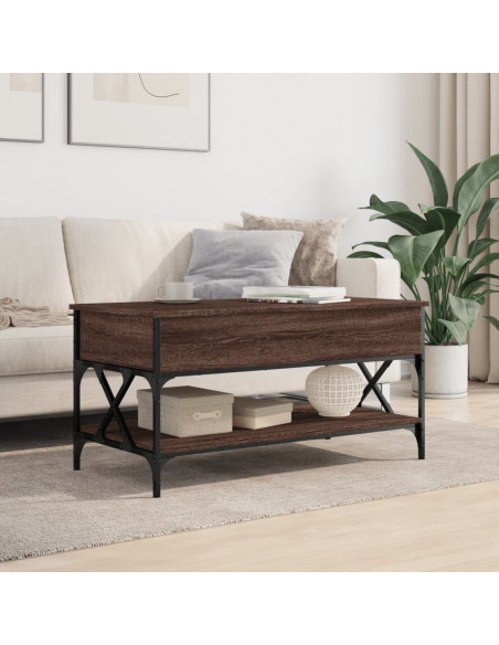Tavolino Salotto Rovere Marrone 100x50x50cm Multistrato Metallo